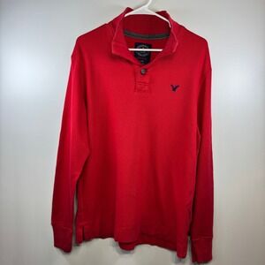 American Eagle Outfitters Athletic Fit Quarter Button Pullover Mens L Red Preppy
